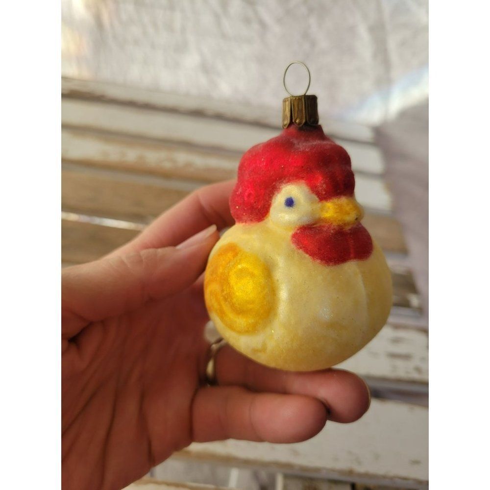 christborn Germany‎ rooster Chicken glass ornament Xmas tree